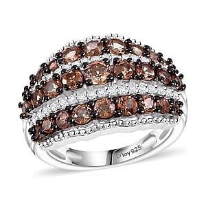 Jenipapo Andalusite and White Zircon 2.00 ctw Earthen Cascade Ring in Rhodium Over Sterling Silver (Size 6.0)