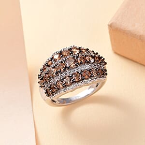 Jenipapo Andalusite and White Zircon 2.00 ctw Earthen Cascade Ring in Rhodium Over Sterling Silver (Size 6.0)