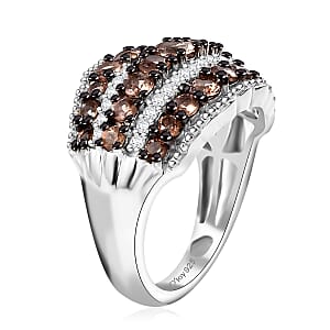 Jenipapo Andalusite and White Zircon 2.00 ctw Earthen Cascade Ring in Rhodium Over Sterling Silver (Size 6.0)