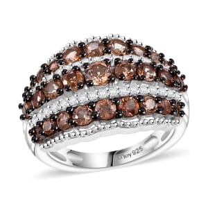 Jenipapo Andalusite and White Zircon 2.00 ctw Earthen Cascade Ring in Rhodium Over Sterling Silver (Size 9.0)
