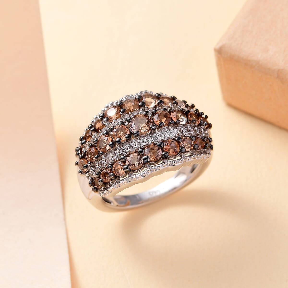 Jenipapo Andalusite and White Zircon 2.00 ctw Earthen Cascade Ring in Rhodium Over Sterling Silver (Size 9.0) image number 1