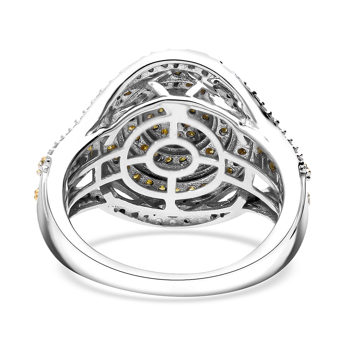 Yellow and White Diamond 1.00 ctw Cluster Ring in Platinum Over Sterling Silver (Size 9.0) image number 4