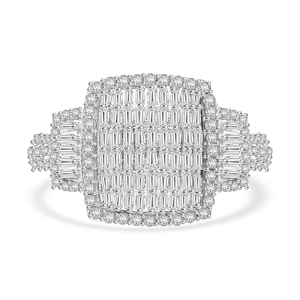 White Diamond 1.00 ctw Radiant Tapestry Ring in Platinum Over Sterling Silver (Size 10.0) image number 0