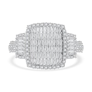 White Diamond 1.00 ctw Radiant Tapestry Ring in Platinum Over Sterling Silver (Size 10.0)
