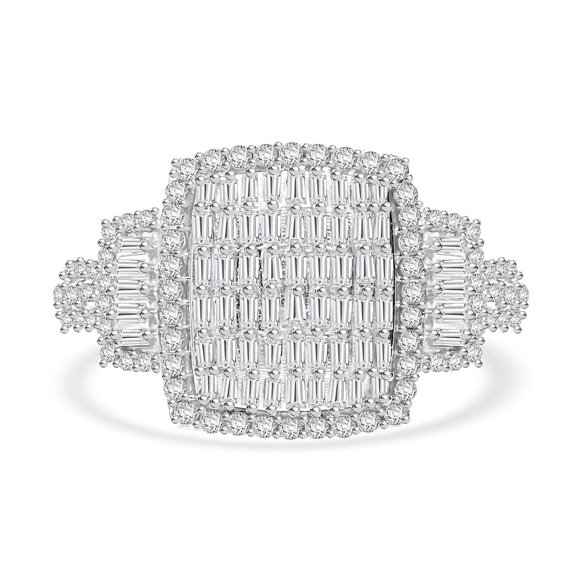 White Diamond 1.00 ctw Radiant Tapestry Ring in Platinum Over Sterling Silver (Size 7.0) image number 0