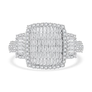 White Diamond 1.00 ctw Radiant Tapestry Ring in Platinum Over Sterling Silver (Size 7.0)