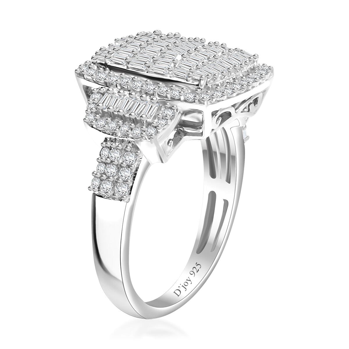 White Diamond 1.00 ctw Radiant Tapestry Ring in Platinum Over Sterling Silver (Size 7.0) image number 3