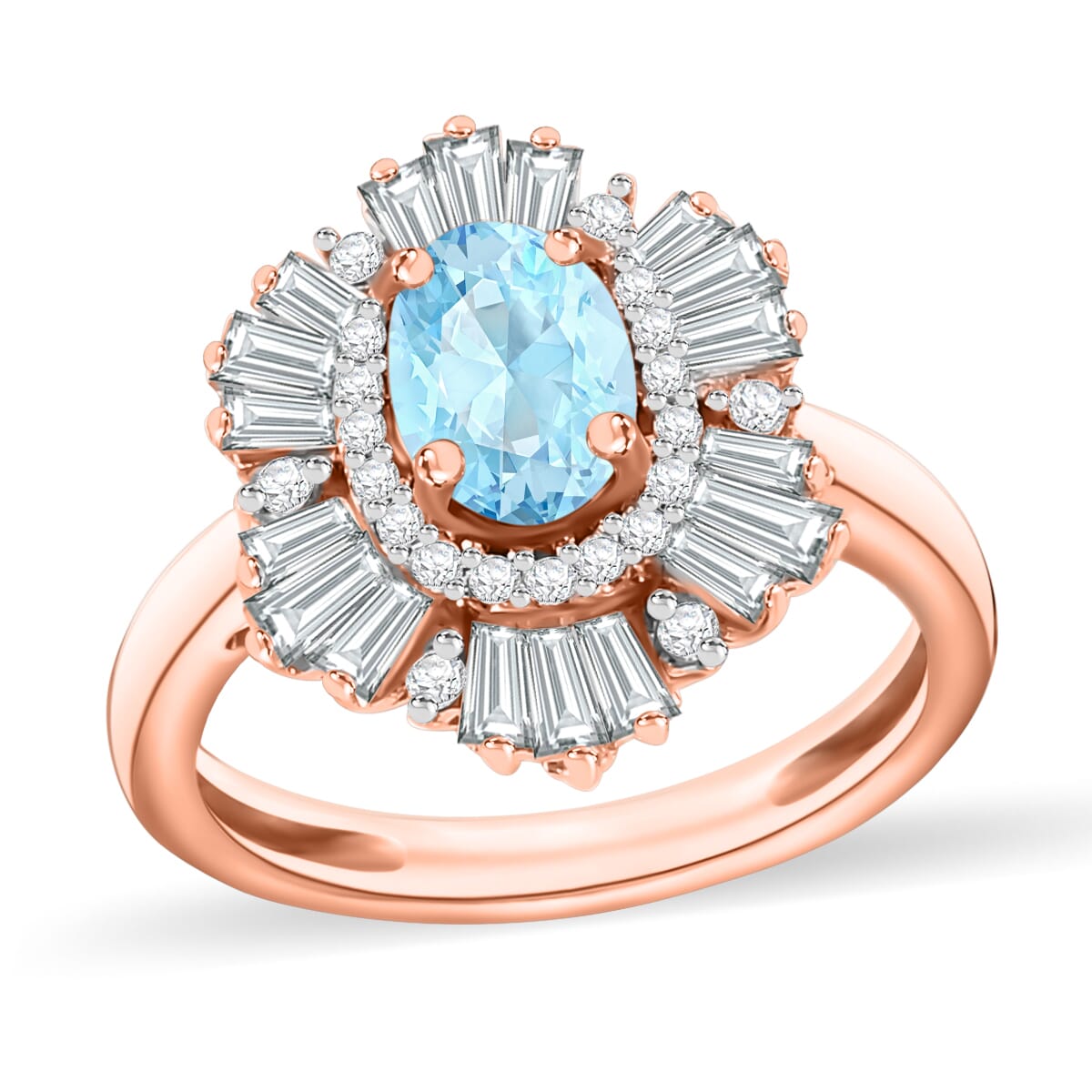 Mangoro Aquamarine and White Zircon 2.90 ctw Ring in 18K Vermeil Rose Gold Over Sterling Silver (Size 10.0) image number 0