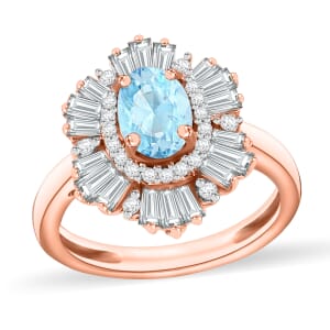 Mangoro Aquamarine and White Zircon 2.90 ctw Ring in 18K Vermeil Rose Gold Over Sterling Silver (Size 10.0)