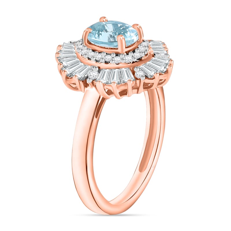 Mangoro Aquamarine and White Zircon 2.90 ctw Ring in 18K Vermeil Rose Gold Over Sterling Silver (Size 10.0)
