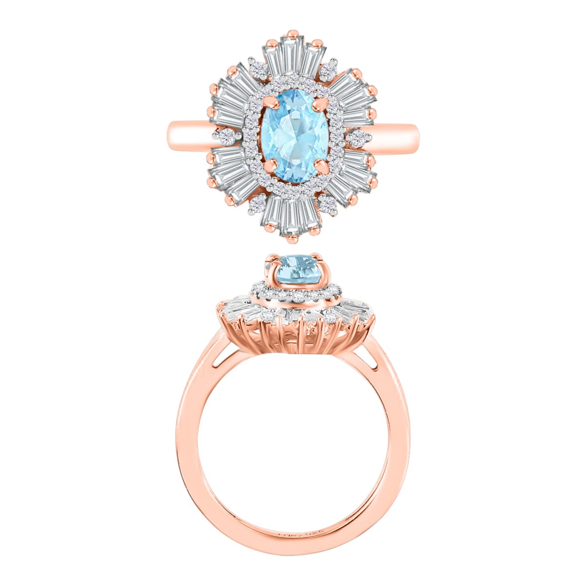 Mangoro Aquamarine and White Zircon 2.90 ctw Ring in 18K Vermeil Rose Gold Over Sterling Silver (Size 10.0) image number 3