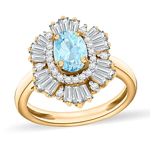 Mangoro Aquamarine and White Zircon 2.90 ctw Ring in 18K Vermeil Yellow Gold Over Sterling Silver (Size  4.5)