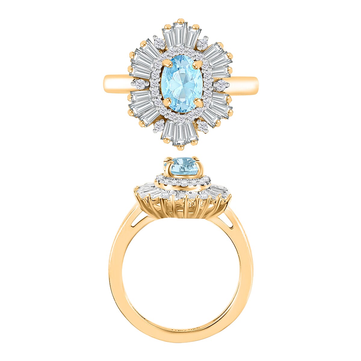Mangoro Aquamarine and White Zircon 2.90 ctw Ring in 18K Vermeil Yellow Gold Over Sterling Silver (Size  4.5) image number 3