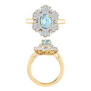 Mangoro Aquamarine and White Zircon 2.90 ctw Ring in 18K Vermeil Yellow Gold Over Sterling Silver (Size  4.5)