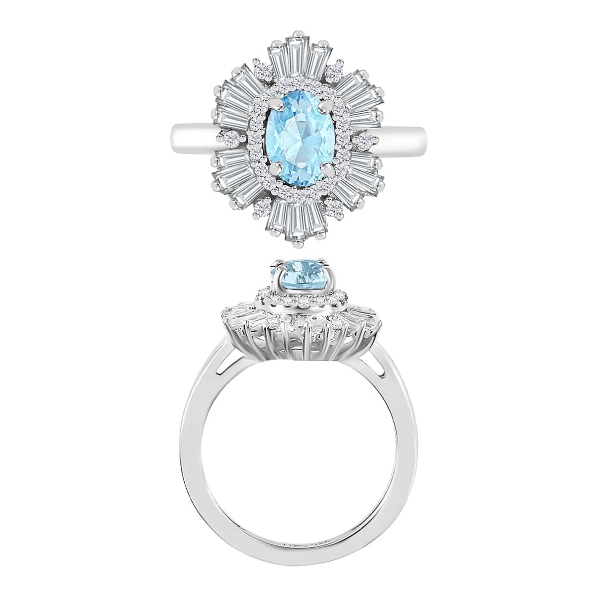 Mangoro Aquamarine and White Zircon 2.90 ctw Ring in Rhodium Over Sterling Silver (Size  11.5) (Del. in 10-12 Days) image number 3