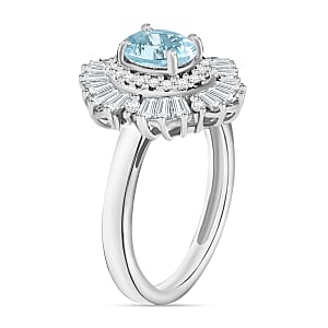 D'Joy Mangoro Aquamarine and White Zircon 2.90 ctw Ring in Rhodium Over Sterling Silver (Size 4.0)