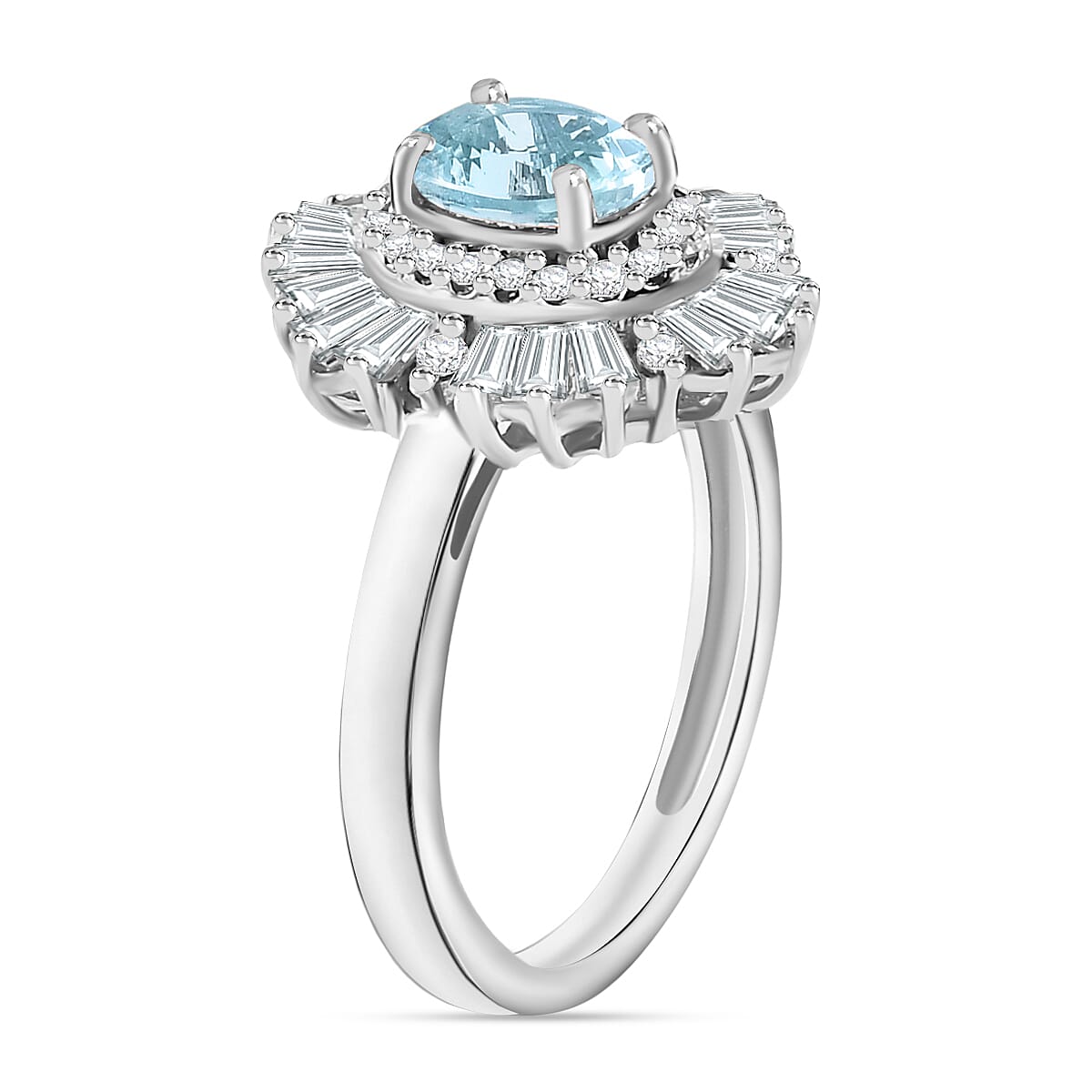 Mangoro Aquamarine and White Zircon 2.90 ctw Ring in Rhodium Over Sterling Silver (Size  6.5) (Del. in 10-12 Days) image number 2
