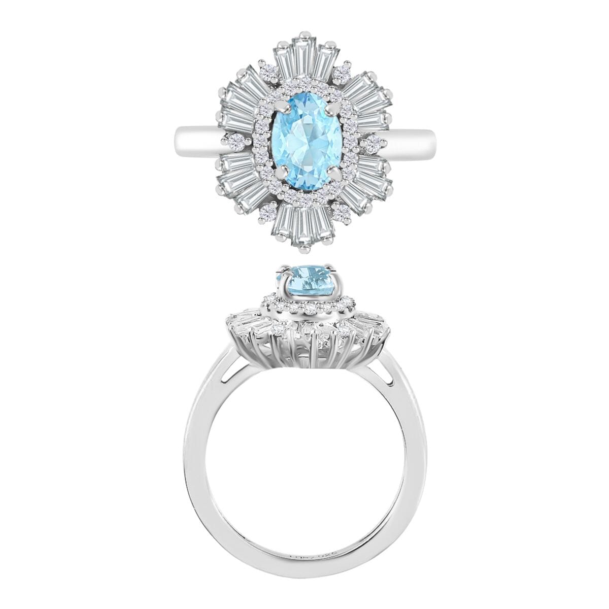 Mangoro Aquamarine and White Zircon 2.90 ctw Ring in Rhodium Over Sterling Silver (Size  7.0) image number 3