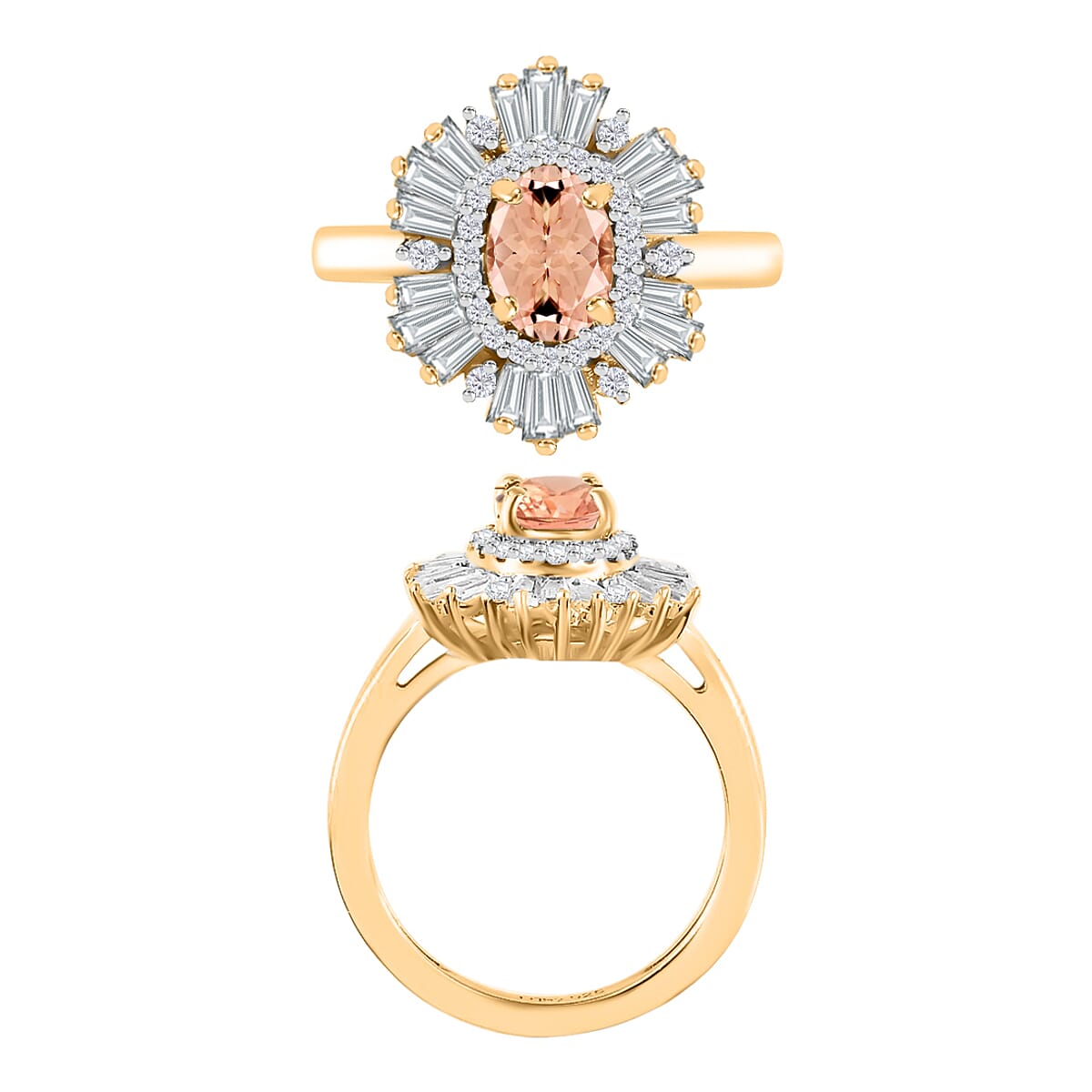 Luxoro Premium Marropino Morganite and G-H I1 Diamond 1.60 ctw Ring in 14K Yellow Gold (Size 4.5) (Del. in 10-12 Days) image number 3