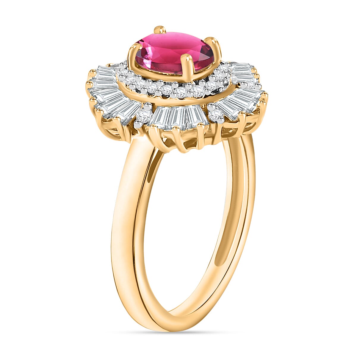 Luxoro Premium Ouro Fino Rubellite and G-H I1 Diamond 1.60 ctw Ring in 14K Yellow Gold (Size 5.0) (Del. in 10-12 Days) image number 2
