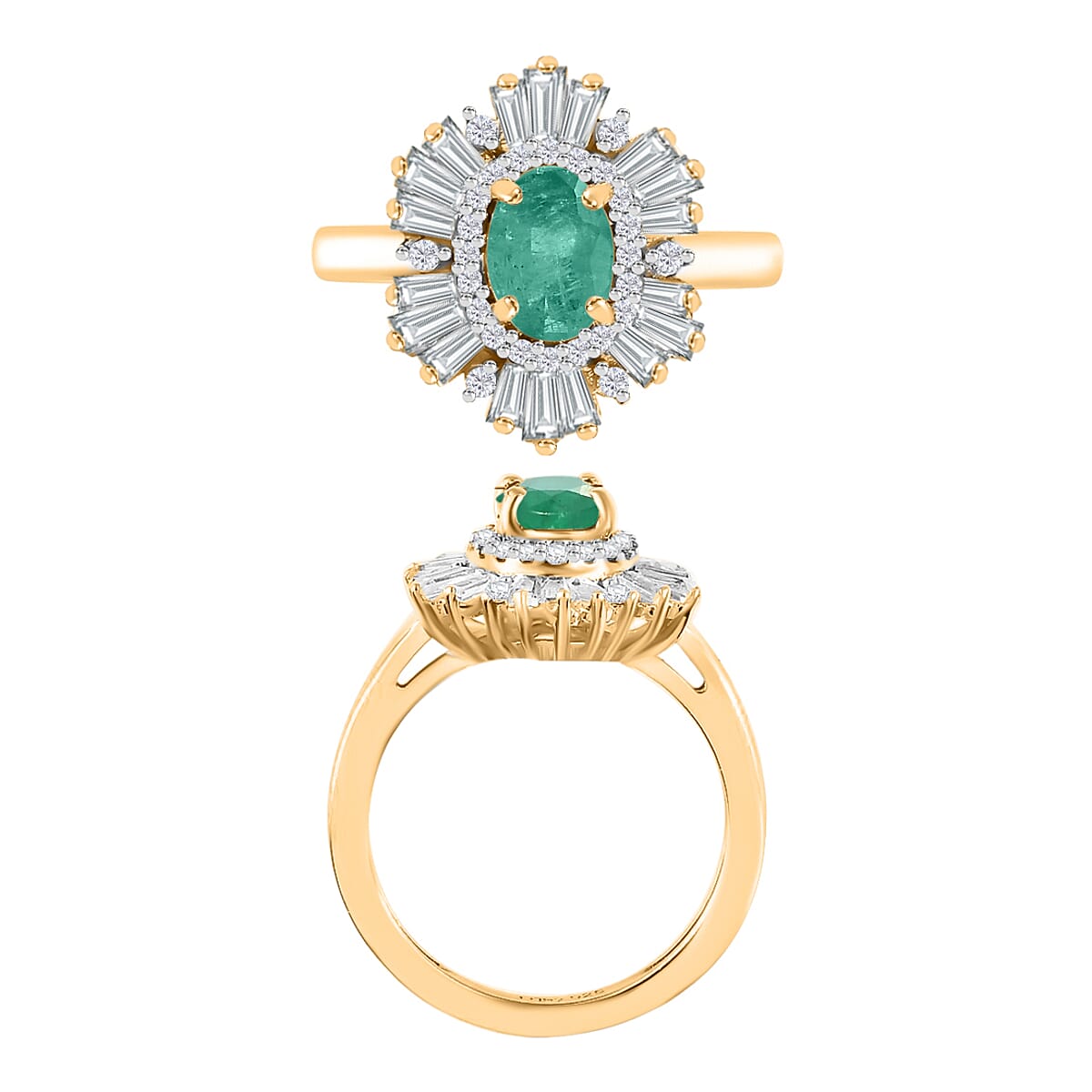Luxoro Premium Kagem Zambian Emerald and G-H I1 Diamond 1.55 ctw Ring in 14K Yellow Gold (Size 10.5) (Del. in 10-12 Days) image number 3