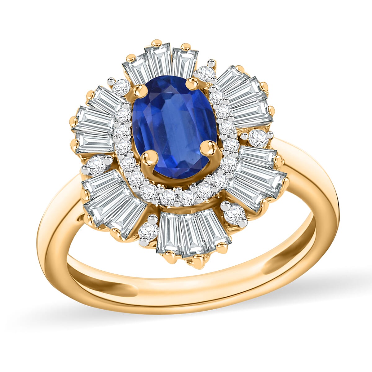 Ceylon Blue Sapphire Ring | Diamond Halo | Vermeil Rose Gold Over