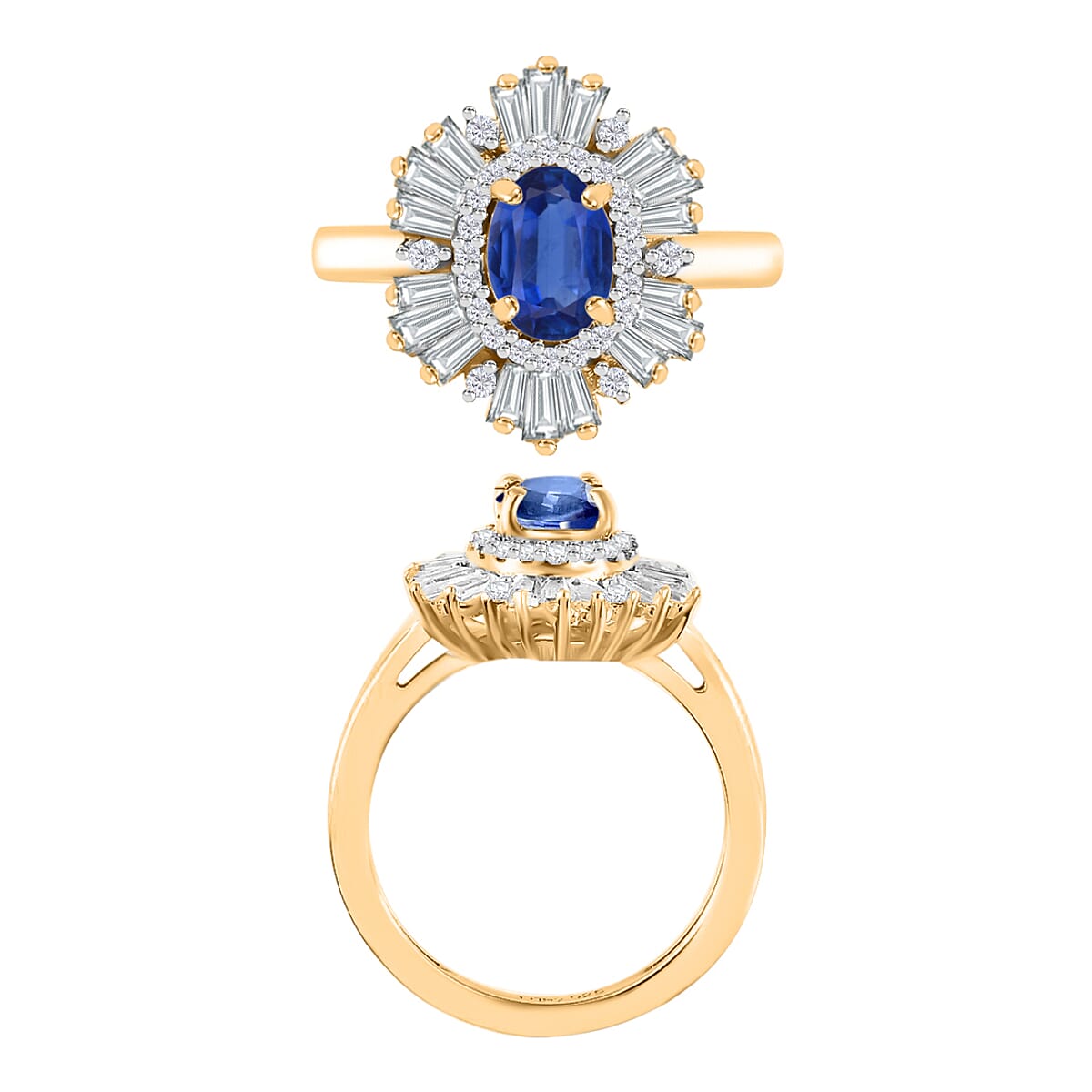 Luxoro Premium Kanchanaburi Blue Sapphire and G-H I1 Diamond 1.75 ctw Ring in 14K Yellow Gold (Size 8.0) (Del. in 10-12 Days) image number 3
