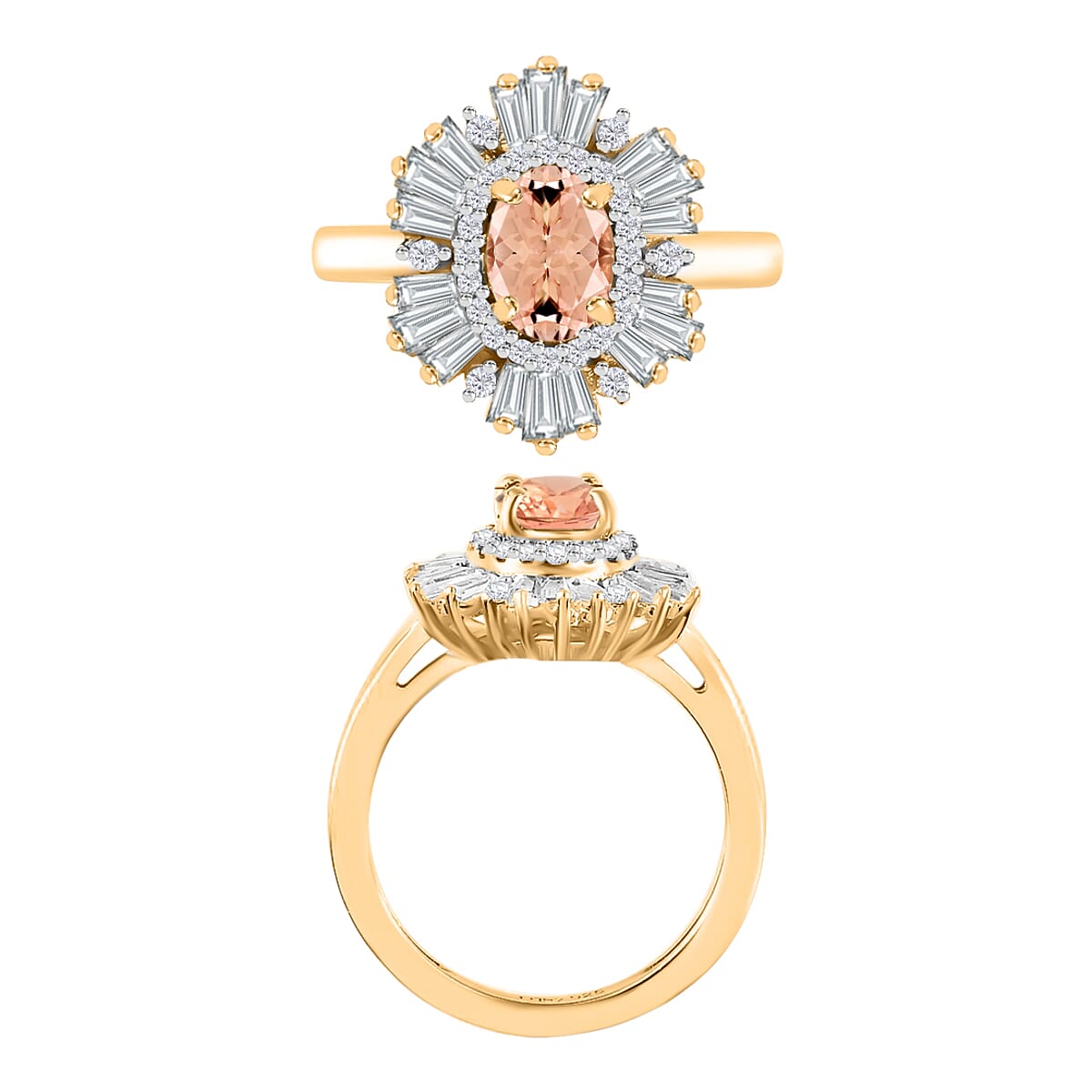 Luxoro Premium Pink Morganite and G-H I1 Diamond 1.60 ctw Ring in 14K Yellow Gold (Size 10.0) (Del. in 10-12 Days) image number 3