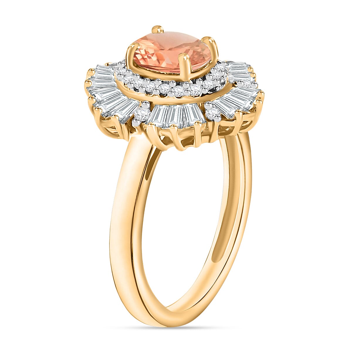 Luxoro Premium Pink Morganite and G-H I1 Diamond 1.60 ctw Ring in 14K Yellow Gold (Size 9.0) (Del. in 10-12 Days) image number 2