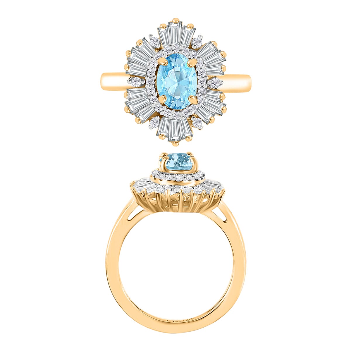 Luxoro Premium Mangoro Aquamarine and G-H I1 Diamond 1.60 ctw Ring in 14K Yellow Gold (Size 10.5) (Del. in 10-12 Days) image number 3