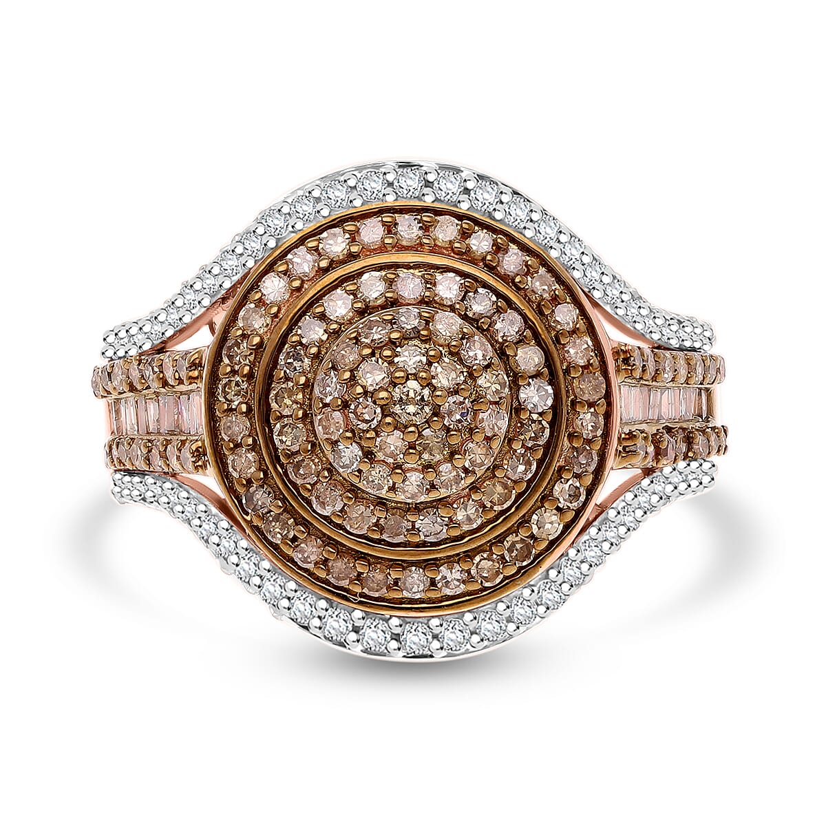 Natural Champagne and White Diamond 1.00 ctw Cluster Ring in Vermeil Rose Gold Over Sterling Silver (Size 10.0) image number 0