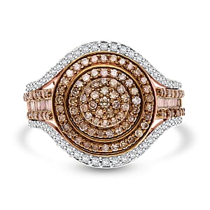 Natural Champagne and White Diamond 1.00 ctw Cluster Ring in Vermeil Rose Gold Over Sterling Silver (Size 10.0)