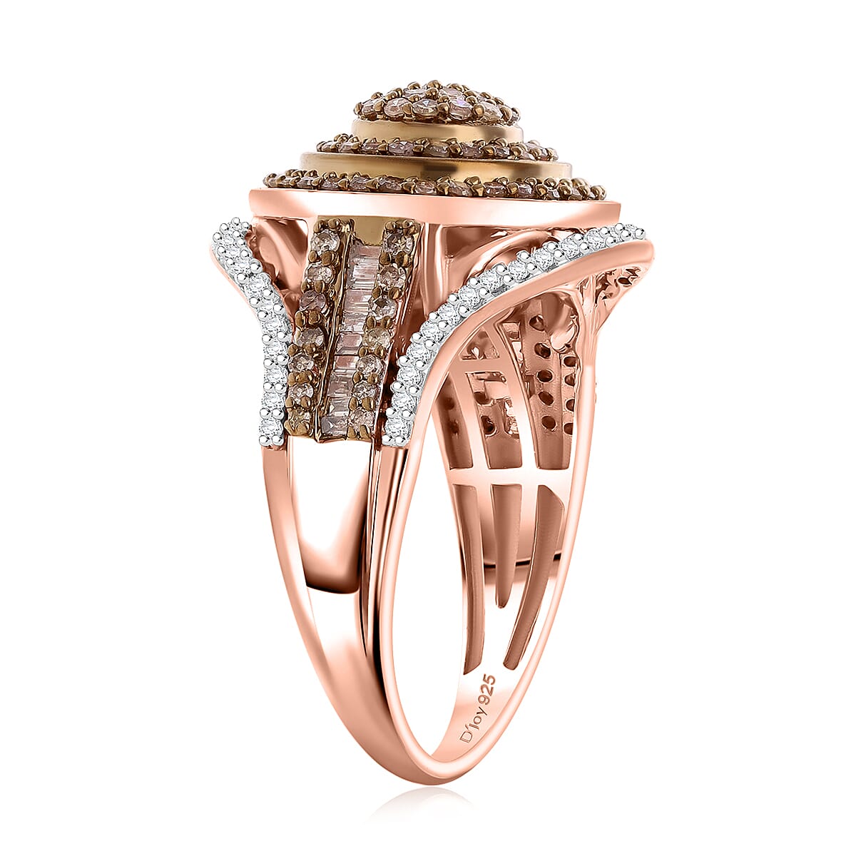 Natural Champagne and White Diamond 1.00 ctw Cluster Ring in Vermeil Rose Gold Over Sterling Silver (Size 10.0) image number 3