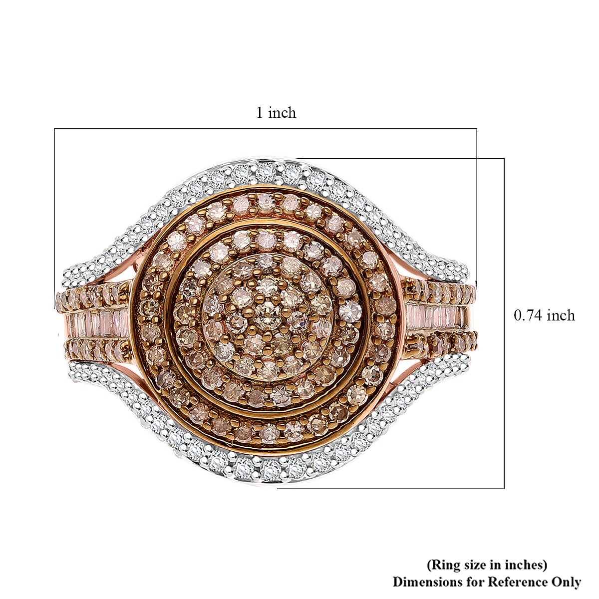 Natural Champagne and White Diamond 1.00 ctw Cluster Ring in Vermeil Rose Gold Over Sterling Silver (Size 10.0) image number 5