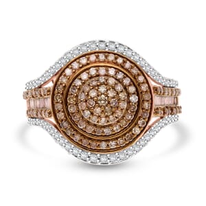 Natural Champagne and White Diamond 1.00 ctw Cluster Ring in Vermeil Rose Gold Over Sterling Silver (Size 7.0)