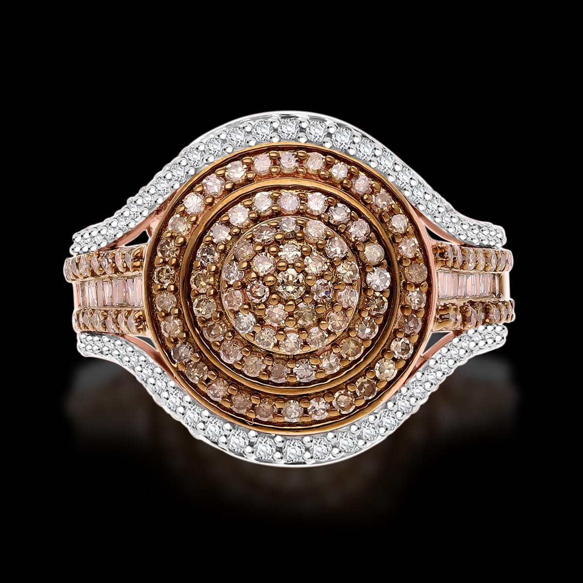 Natural Champagne and White Diamond 1.00 ctw Cluster Ring in Vermeil Rose Gold Over Sterling Silver (Size 7.0) image number 1
