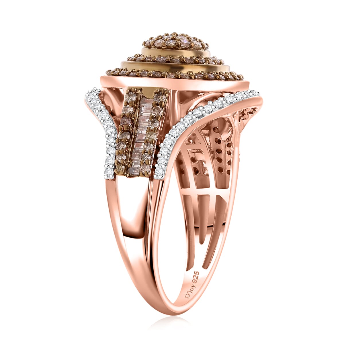 Natural Champagne and White Diamond 1.00 ctw Cluster Ring in Vermeil Rose Gold Over Sterling Silver (Size 7.0) image number 3