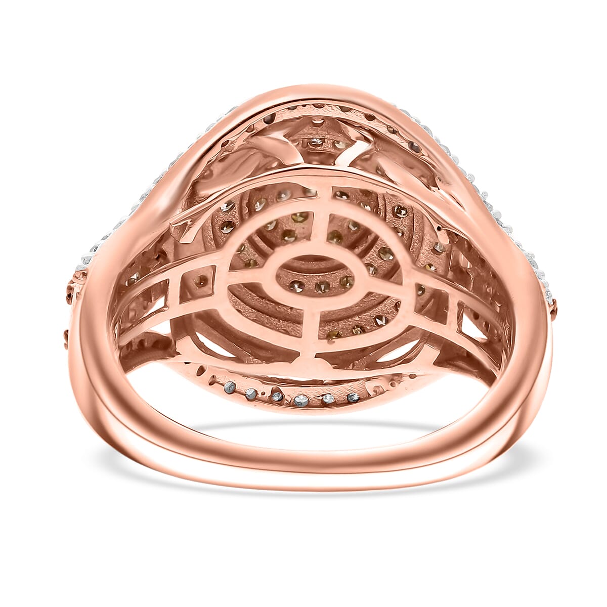 Natural Champagne and White Diamond 1.00 ctw Cluster Ring in Vermeil Rose Gold Over Sterling Silver (Size 7.0) image number 4