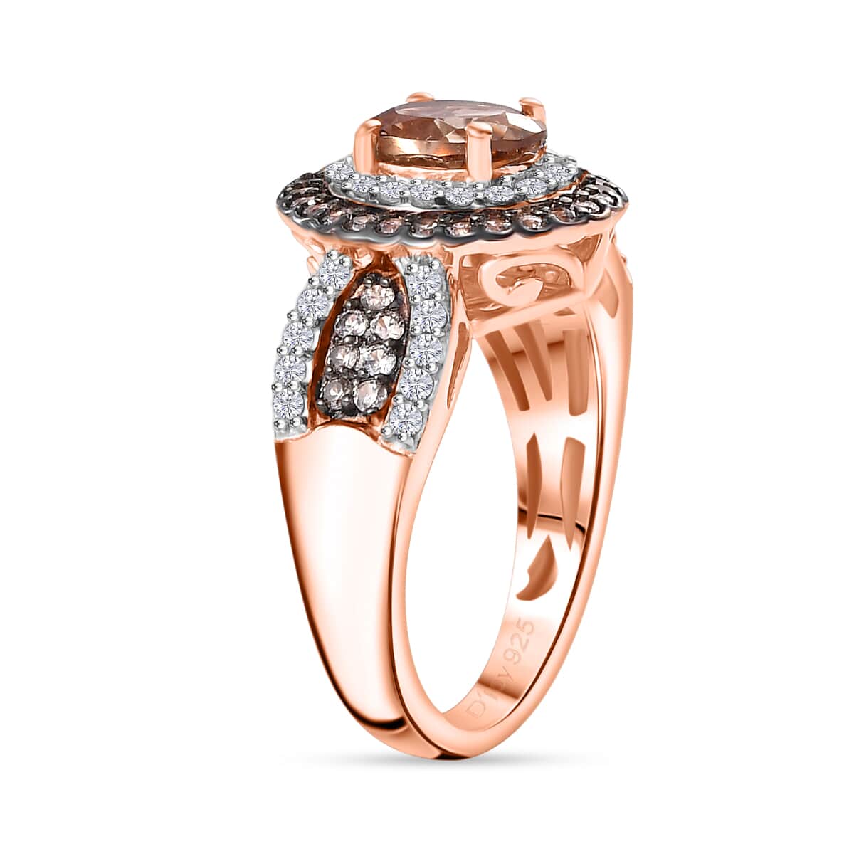 Premium Jenipapo Andalusite, Champagne and White Zircon 1.60 ctw Double Halo Ring in 18K Vermeil Rose Gold Over Sterling Silver (Size 10.0)  image number 3