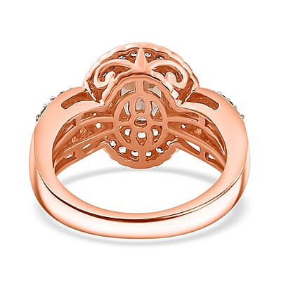 D'Joy Premium Jenipapo Andalusite, Champagne and White Zircon 1.60 ctw Double Halo Ring in 18K Vermeil Rose Gold Over Sterling Silver (Size 10.0) 