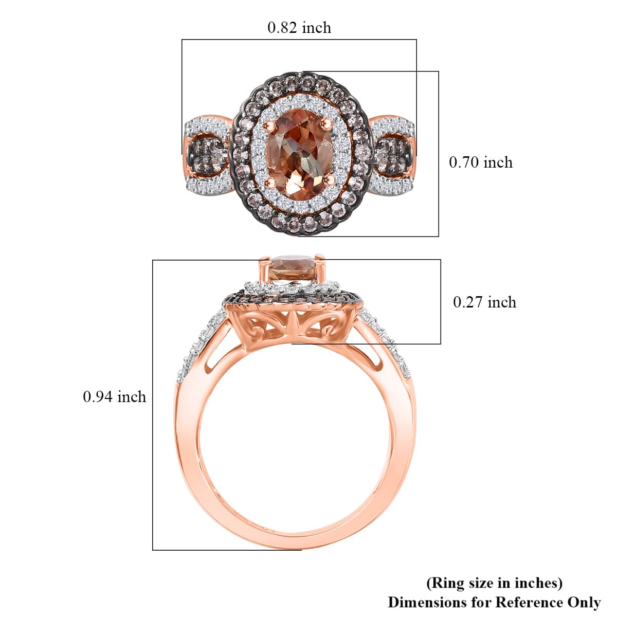 Premium Jenipapo Andalusite, Champagne and White Zircon 1.60 ctw Double Halo Ring in 18K Vermeil Rose Gold Over Sterling Silver (Size 10.0)  image number 5