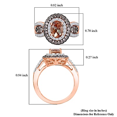 D'Joy Premium Jenipapo Andalusite, Champagne and White Zircon 1.60 ctw Double Halo Ring in 18K Vermeil Rose Gold Over Sterling Silver (Size 10.0) 