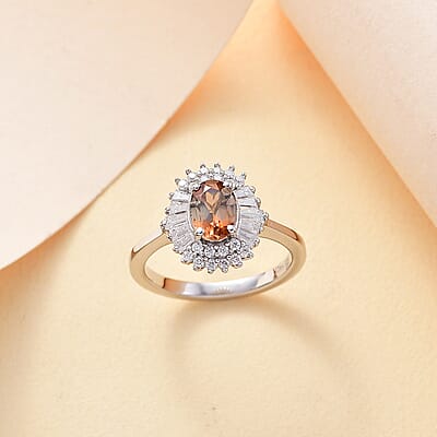 D'Joy Premium Jenipapo Andalusite and Moissanite 1.25 ctw Winter Sky Halo Ring in Rhodium Over Sterling Silver (Size 10.0)