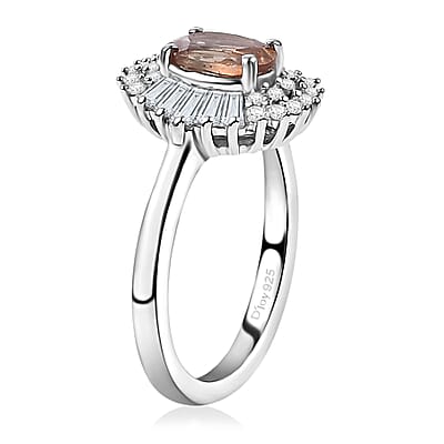 D'Joy Premium Jenipapo Andalusite and Moissanite 1.25 ctw Winter Sky Halo Ring in Rhodium Over Sterling Silver (Size 10.0)