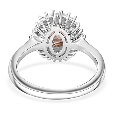 D'Joy Premium Jenipapo Andalusite and Moissanite 1.25 ctw Winter Sky Halo Ring in Rhodium Over Sterling Silver (Size 10.0)