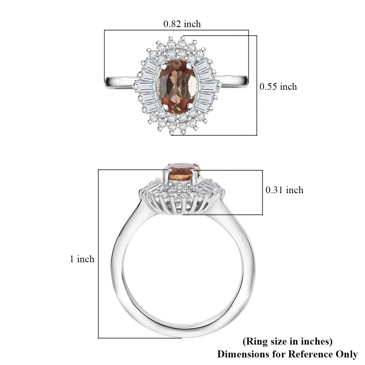 Premium Jenipapo Andalusite and Moissanite 1.25 ctw Winter Sky Halo Ring in Rhodium Over Sterling Silver (Size 10.0) image number 5