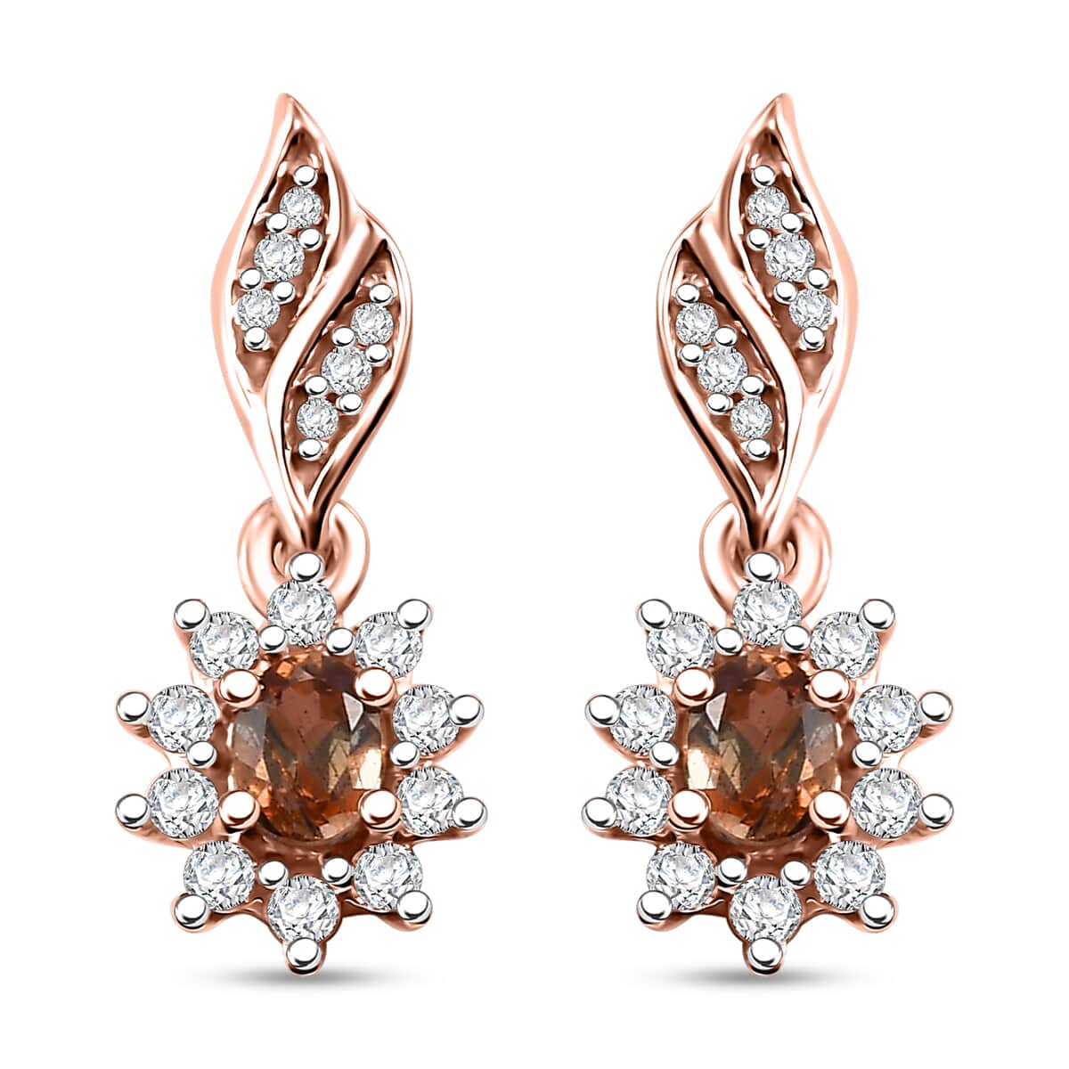 Jenipapo Andalusite and White Zircon 0.80 ctw Sunburst Earrings in 18K Vermeil Rose Gold Over Sterling Silver image number 0