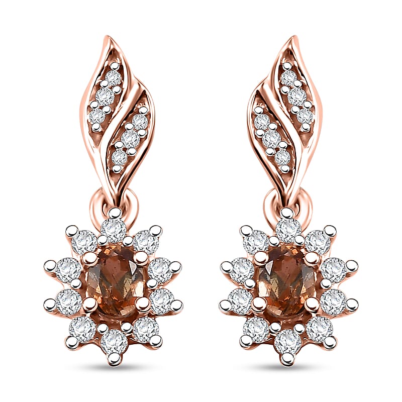 D'Joy Jenipapo Andalusite and White Zircon 0.80 ctw Sunburst Earrings in 18K Vermeil Rose Gold Over Sterling Silver