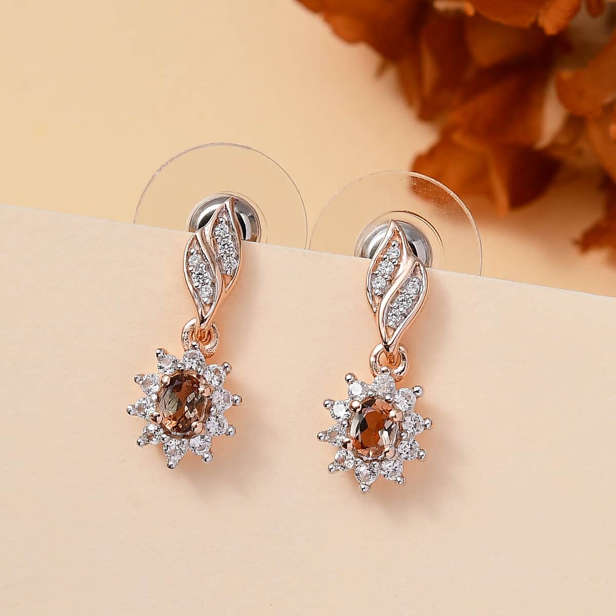 Jenipapo Andalusite and White Zircon 0.80 ctw Sunburst Earrings in 18K Vermeil Rose Gold Over Sterling Silver image number 1