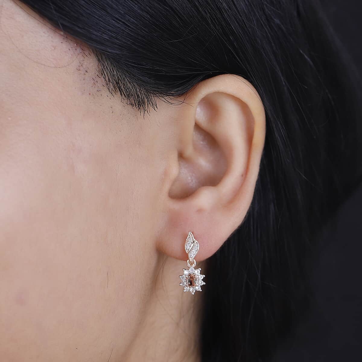 Jenipapo Andalusite and White Zircon 0.80 ctw Sunburst Earrings in 18K Vermeil Rose Gold Over Sterling Silver image number 2